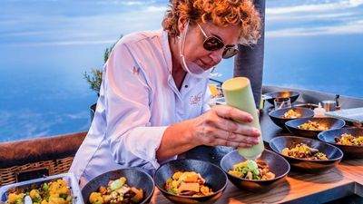 Master chef Angélique Schmeinck prepares a high-altitude fine dining meal.