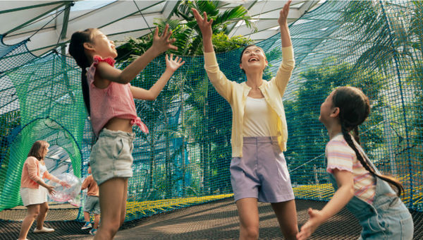 The Bouncing Net at Jewel’s Canopy Park lets visitors leap across a giant net suspended 8 metres high, offering fun, views, and a weightless thrill.
