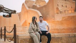 Lionel Messi with his wife Antonella Roccuzzo in Diriyah.