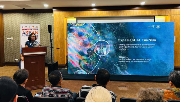 Ni Made Ayu Marthini, deputy for marketing at the Indonesian Ministry of Tourism, sharing about Indonesian’s tourism updates at ATF 2025.