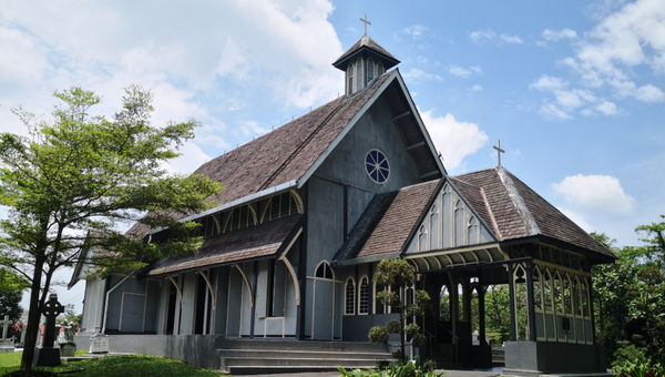Taiping's All Saints' Church features a striking timber facade with stunning gothic architectural designs.