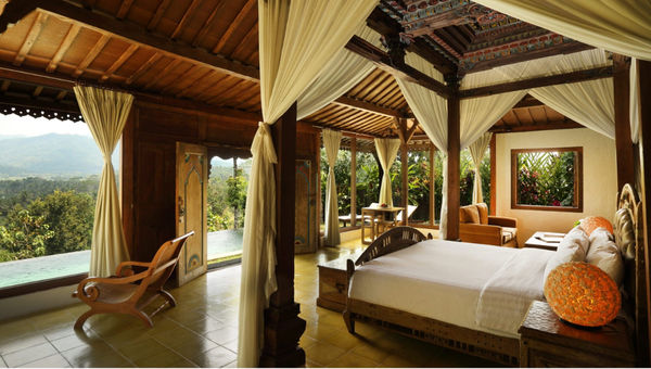 You’ve heard of over-water villas, but have you heard of over-mountain villas? The all-villa Plataran Borobudur Resort & Spa is nestled atop a verdant hill, offering stunning views of Borobudur Temple and the surrounding mountains.
