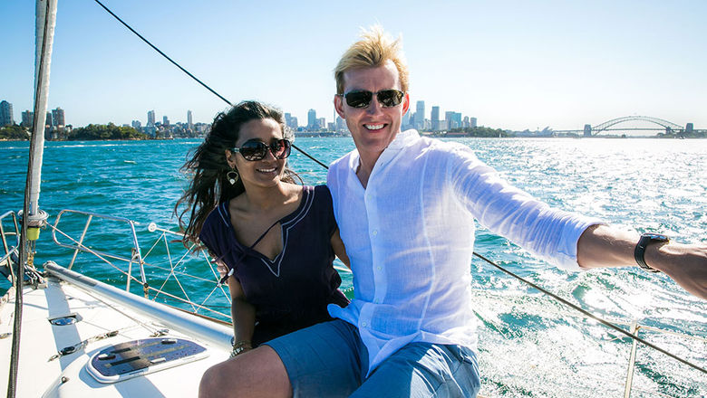 Tannishtha Chatterjee and Brett Lee on Sydney Harbour.