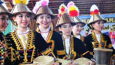 Kadazandusun tribe in traditional costume at Sabah Harvest festival