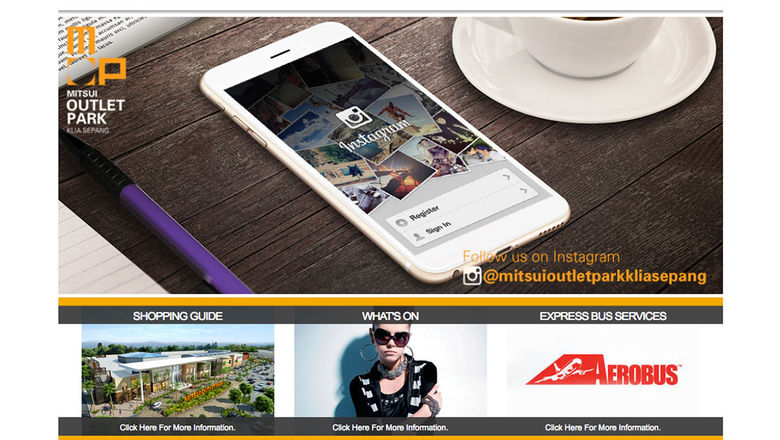 Landing page of Mitsui Outlet Park KLIA Sepang.