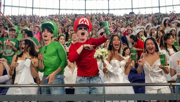 The dress code is “anything goes” at the HK Sevens’ infamous South Stand. The dress code is “anything goes” at the HK Sevens’ infamous South Stand.