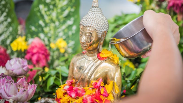Events during the annual Songkran festival include the ritual bathing of Buddha images.