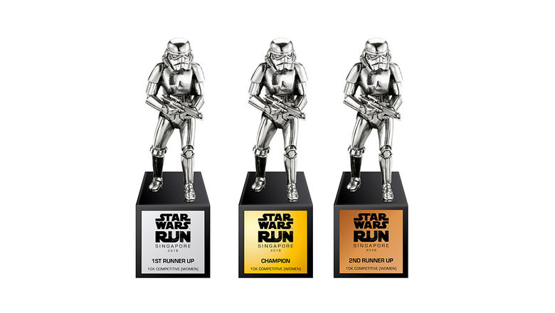 All finishers for the 10km and 5.4km categories in the STAR WARS RUN SINGAPORE 2018 will receive a commemorative medal and finisher t-shirt.
