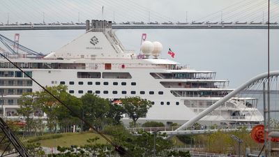 A Silversea cruise ship docked at Busan port.