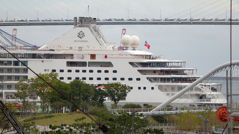A Silversea cruise ship docked at Busan port.