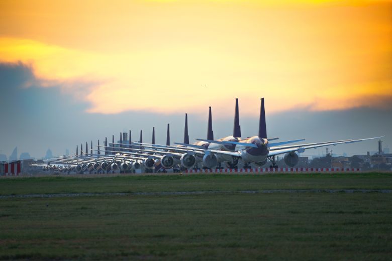 Thai Airways planes grounded at Bangkok Suvarnabhumi Airport as Covid-19 brings global travel to a halt.