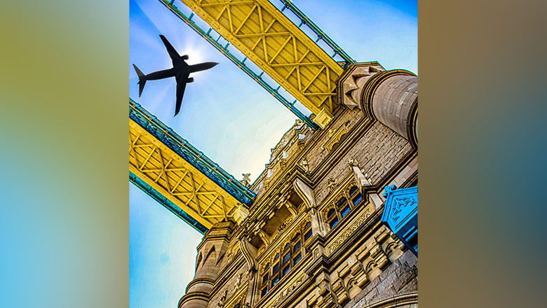 Flying over the River Thames in London.