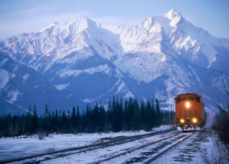 Spectacular scenery on a train passing through Jasper, Alberta.