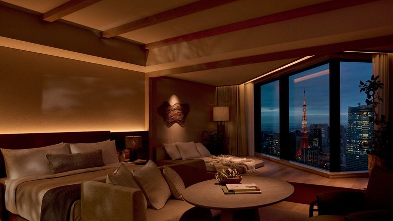 The hotel spans the 38th through 43rd floors of the mixed-use Tokyo World Gate Akasaka.