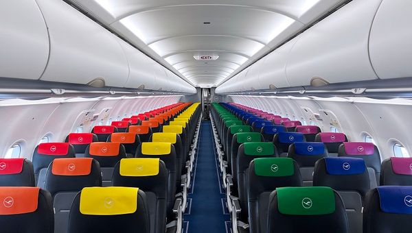 Lufthansa adds a rainbow-coloured theme to its Lovehansa A320. Lufthansa adds a rainbow-coloured theme to its Lovehansa A320.