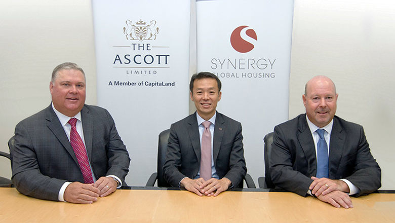 Lee Chee Koon, Ascott’s Chief Executive Officer (middle), with co-founders of Synergy Global Housing Henry Luebbert and Jack Jensky after signing the deal.