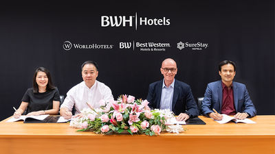 From left: Malinee Udomcharoenchaikij, CFO, The Iconic Property Group; Parit Teekakirikul, owner & CEO, The Iconic Property Group; Olivier Berrivin, Vice President – APAC, BWH Hotels; Cyrill Czerwonka, Managing Director Development – APAC, BWH Hotels