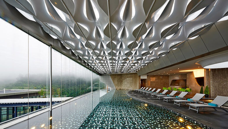 The indoor heated infinity pool.