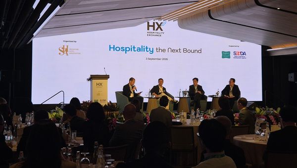 From left: moderator Mark Rohner, managing director of Far East Hospitality; Gavin Rodrigo, senior director, technology field services, Asia Pacific excluding China, Hilton; Kevin Goh, CEO of The Ascott Limited and CEO, Lodging, CapitaLand Investment; and Lim Ke-Vin, head of group innovation, City Developments Ltd. From left: moderator Mark Rohner, managing director of Far East Hospitality; Gavin Rodrigo, senior director, technology field services, Asia Pacific excluding China, Hilton; Kevin Goh, CEO of The Ascott Limited and CEO, Lodging, CapitaLand Investment; and Lim Ke-Vin, head of group innovation, City Developments Ltd.