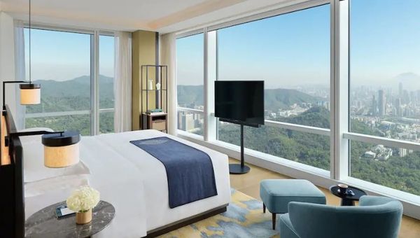 The luxury property consists of 178 spacious guest rooms that offer breathtaking views of the city skyline.