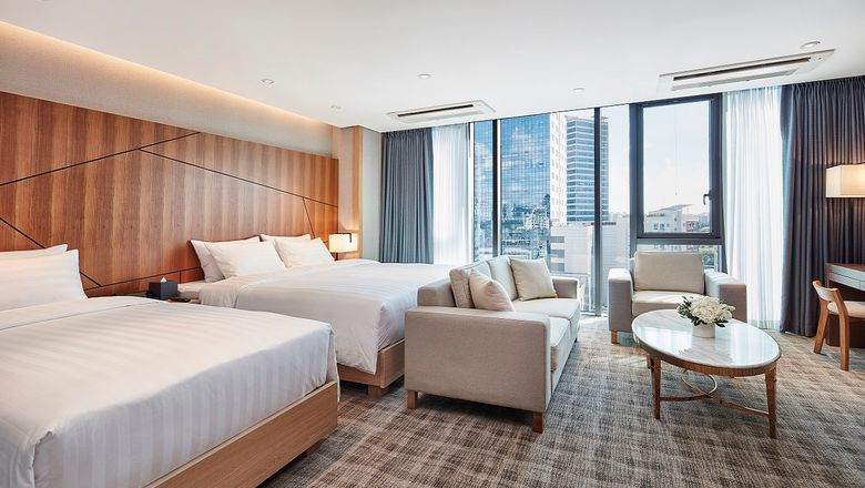 The Premier Family Studio comes with two bathrooms and a kitchenette.