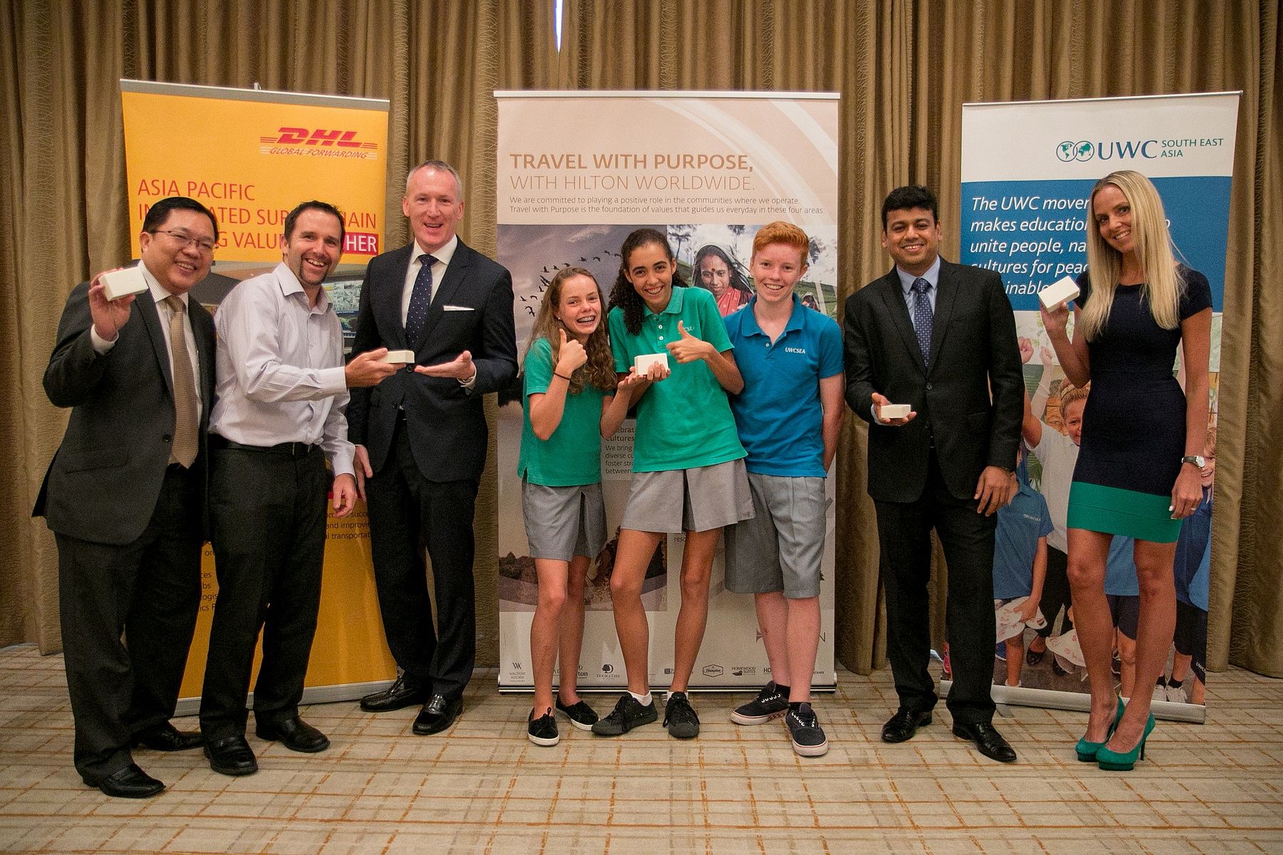 Cleaning up…representatives from Hilton Worldwide, DHL, UWCSEA and Soap Cycling