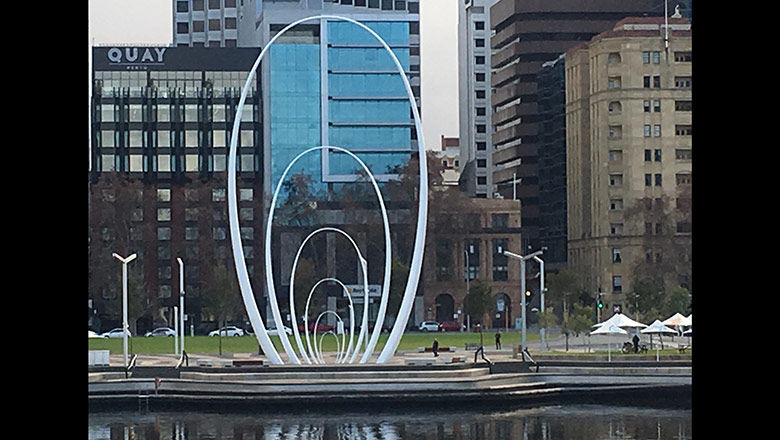 The hotel, a member of the Louis T Collection, looks over the Elizabeth Quay waterside development.
