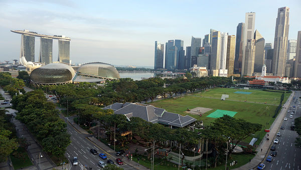View of Singapore’s Marina Bay and central business district from the room’s balcony. View of Singapore’s Marina Bay and central business district from the room’s balcony.