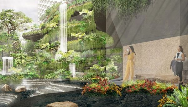 One of the refreshed Grand Hyatt Singapore’s main features includes a cascading waterfall within the hotel. One of the refreshed Grand Hyatt Singapore’s main features includes a cascading waterfall within the hotel.