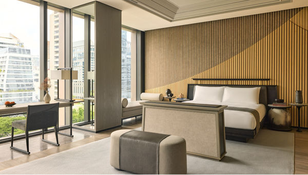 Aman Nai Lert Bangkok’s suites, among the largest in Bangkok, start at 94 square metres, featuring floor-to-ceiling windows, and spacious living areas.