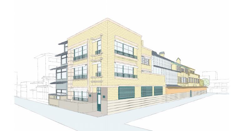 A rendering of the upcoming hotel, which will take residence in Nintendo’s former headquarters in Kyoto.