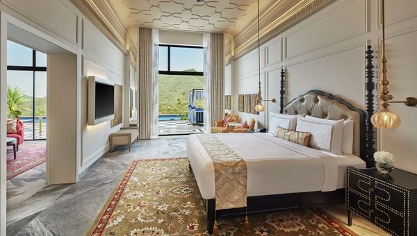 The Jewel of Udaipur Suite features a private pool, spacious terrace, bespoke interiors, and panoramic views. The Jewel of Udaipur Suite features a private pool, spacious terrace, bespoke interiors, and panoramic views.