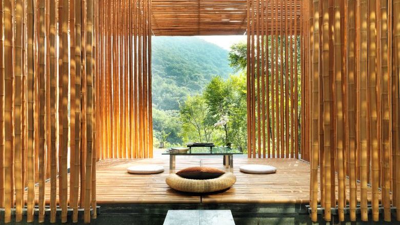 The Bamboo Wall suite at Commune by the Great Wall, in Beijing's Yangqing District.