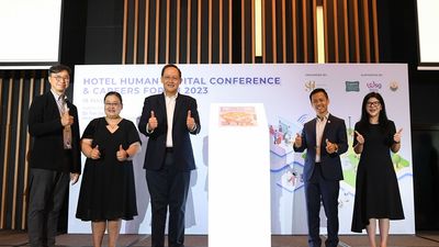 From left: Singapore Hotel Association’s Chris Teo; Food, Drinks and Allied Workers Union’s Julie Cheong; Minister for Manpower and Second Minister for Trade and Industry Tan See Leng; Singapore Tourism Board’s Keith Tan; and Workforce Singapore’s Julia Ng.