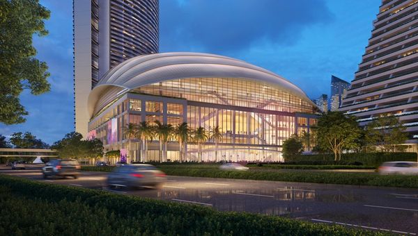 The podium includes three levels of premium meeting space and a 15,000-seat arena designed for top-tier live entertainment and large-scale events.