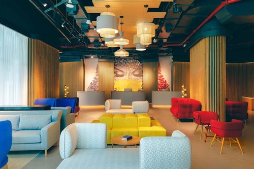The lobby at NH Collection Dubai The Palm. The lobby at NH Collection Dubai The Palm.