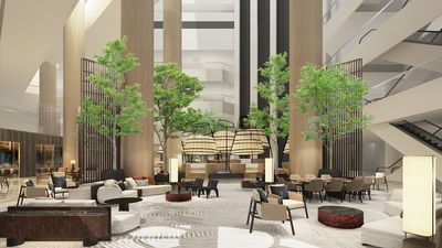 The lobby will feature 16-meter trees, 6-meter architectural screens, and eight exclusive dining pods.