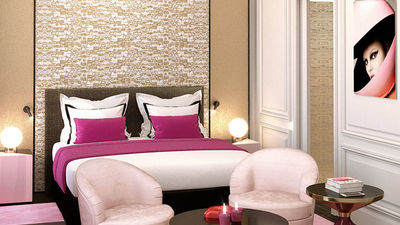 A guestroom rendering for the Fauchon L'Hotel in Paris.