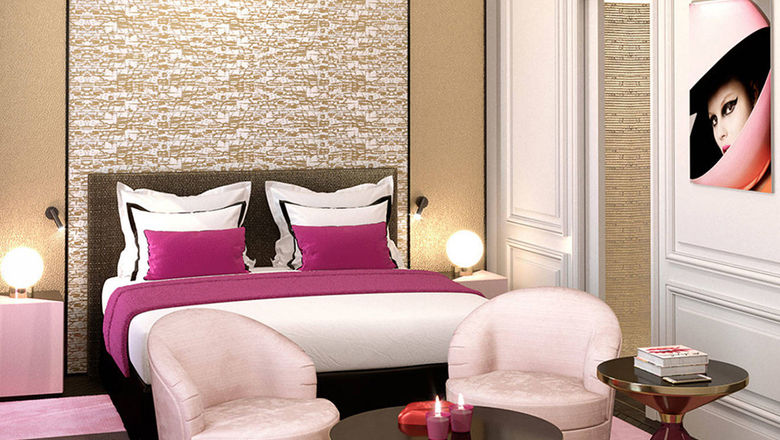 A guestroom rendering for the Fauchon L'Hotel in Paris.