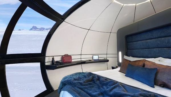 Each of the space-inspired sky pods sleeps two guests. Each of the space-inspired sky pods sleeps two guests.