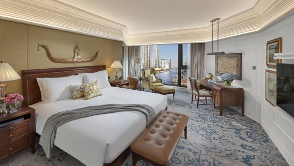 The Mandarin Oriental Bangkok's Selandia Suite, which offers views of the city's Chao Phraya River.