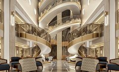 The Starlight Atrium is a central public space aboard Seven Seas Prestige, designed as an elegant gathering point for guests onboard.