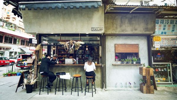 The communal table at Toolss, part cafe and part stationery shop at Sham Shui Po, Kowloon. The communal table at Toolss, part cafe and part stationery shop at Sham Shui Po, Kowloon.