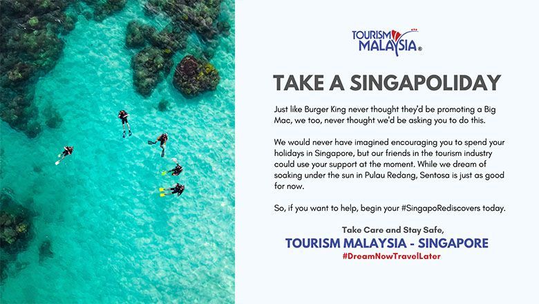 In a move à la Burger King, Tourism Malaysia is endorsing travel in Singapore. Redang Island (pictured): Unsplash/Nazarizal Mohammad