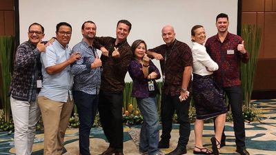Bali Hotels Association chair Fransiska Handoko (centre) together with board members.