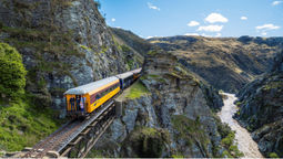 The Taieri Gorge Train offers a scenic journey through New Zealand’s rugged landscapes, featuring live commentary on the region’s history and natural beauty.