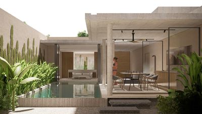 An artist’s impression of Cluny Resorts, which is scheduled to open at Opus Bay in early 2027 with 57 villas, most featuring private pools.