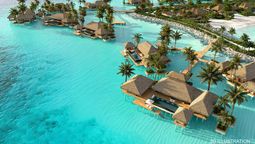 A 3D rendering of Maxx Royal Maldives, which will span five islands in Kaafu Atoll and offer accommodation for couples, families and groups.