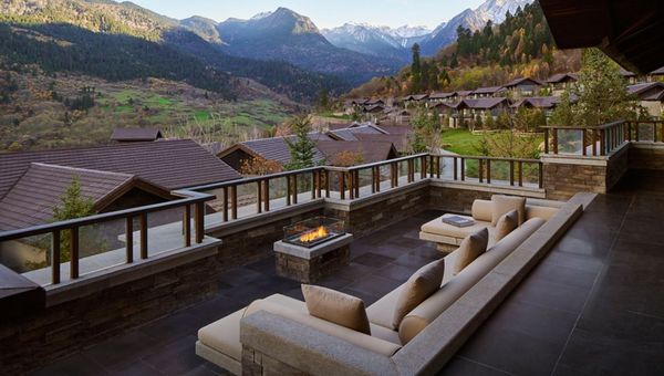 Two-bedroom villa terrace overlooking Jiuzhaigou, China. Two-bedroom villa terrace overlooking Jiuzhaigou, China.