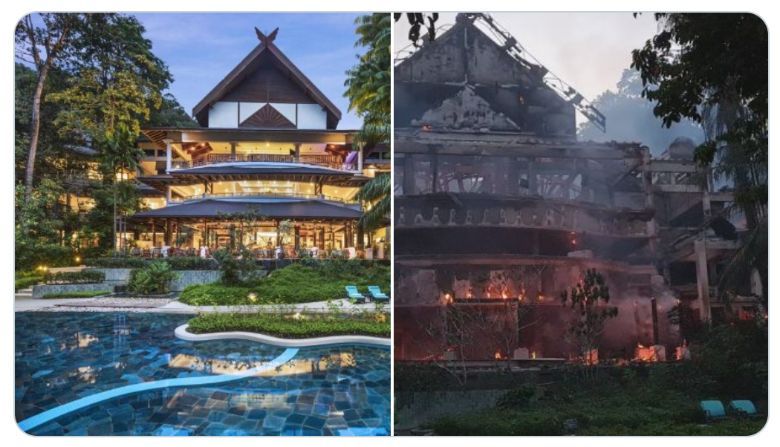 The Andaman, a Marriott Luxury Collection resort: Before and after images of the building that extensive damage from from two fires.